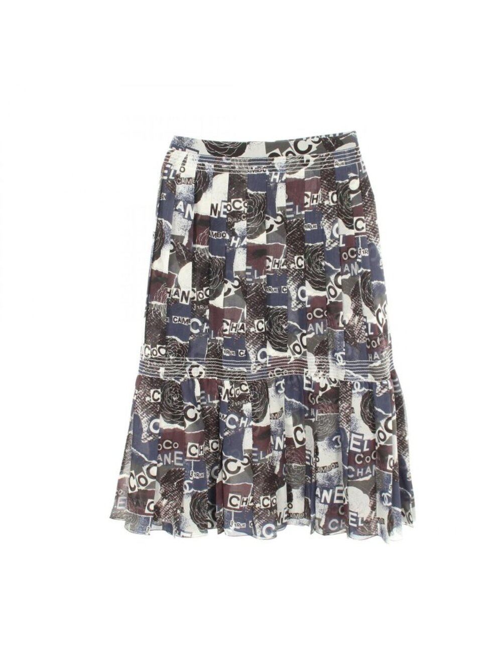 Chanel Skirt Camellia Logo Silk